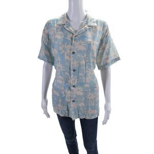 Double Rainbouu Womens Floral Print Button Down Shirt Blue Pink Cotton Size Smal